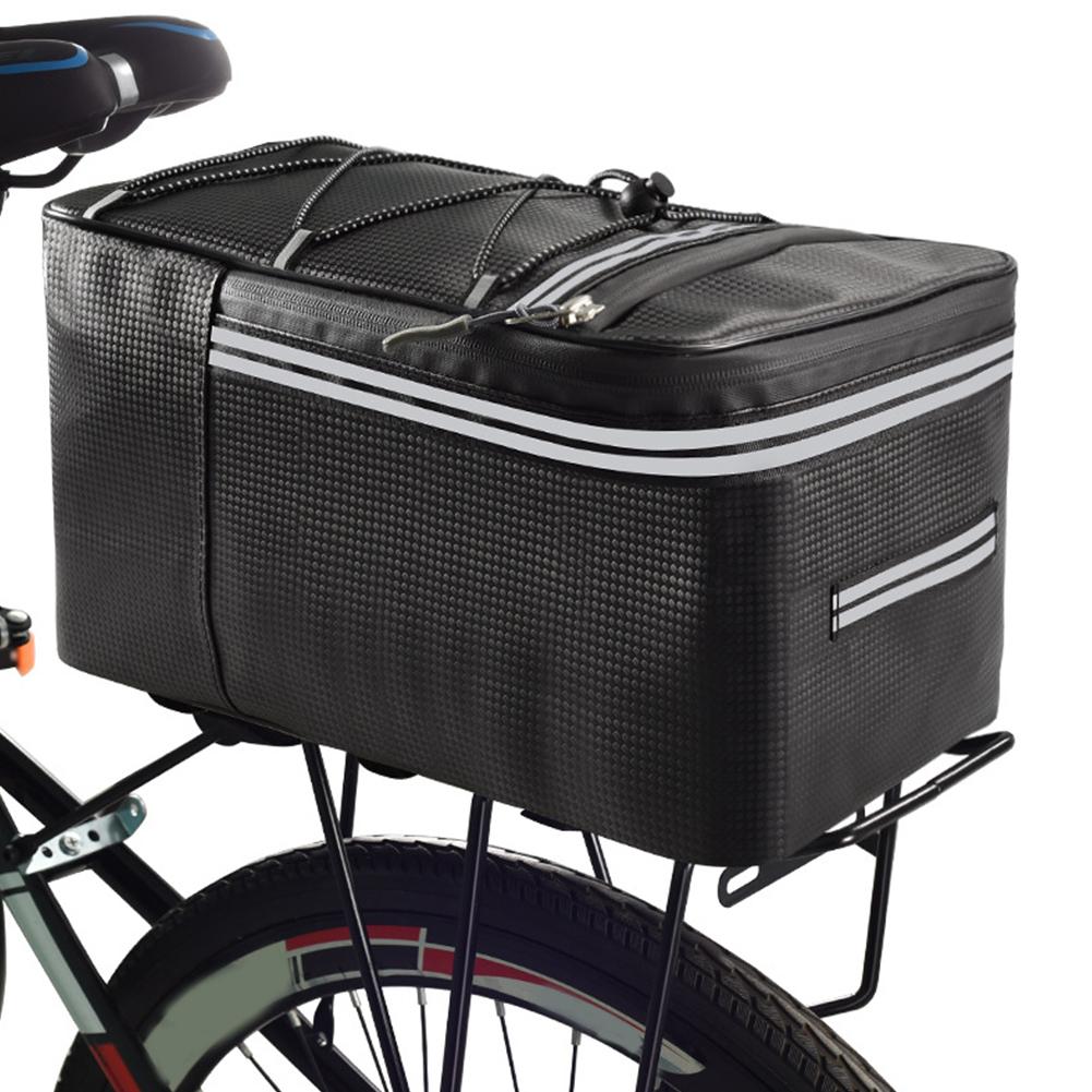 15L Mountain Bike Tail Bag with Reflective Stripes&Zipper Bike Rear Seat Cargo Bag Multi Pocket Elastic Strap for Outdoor Travel