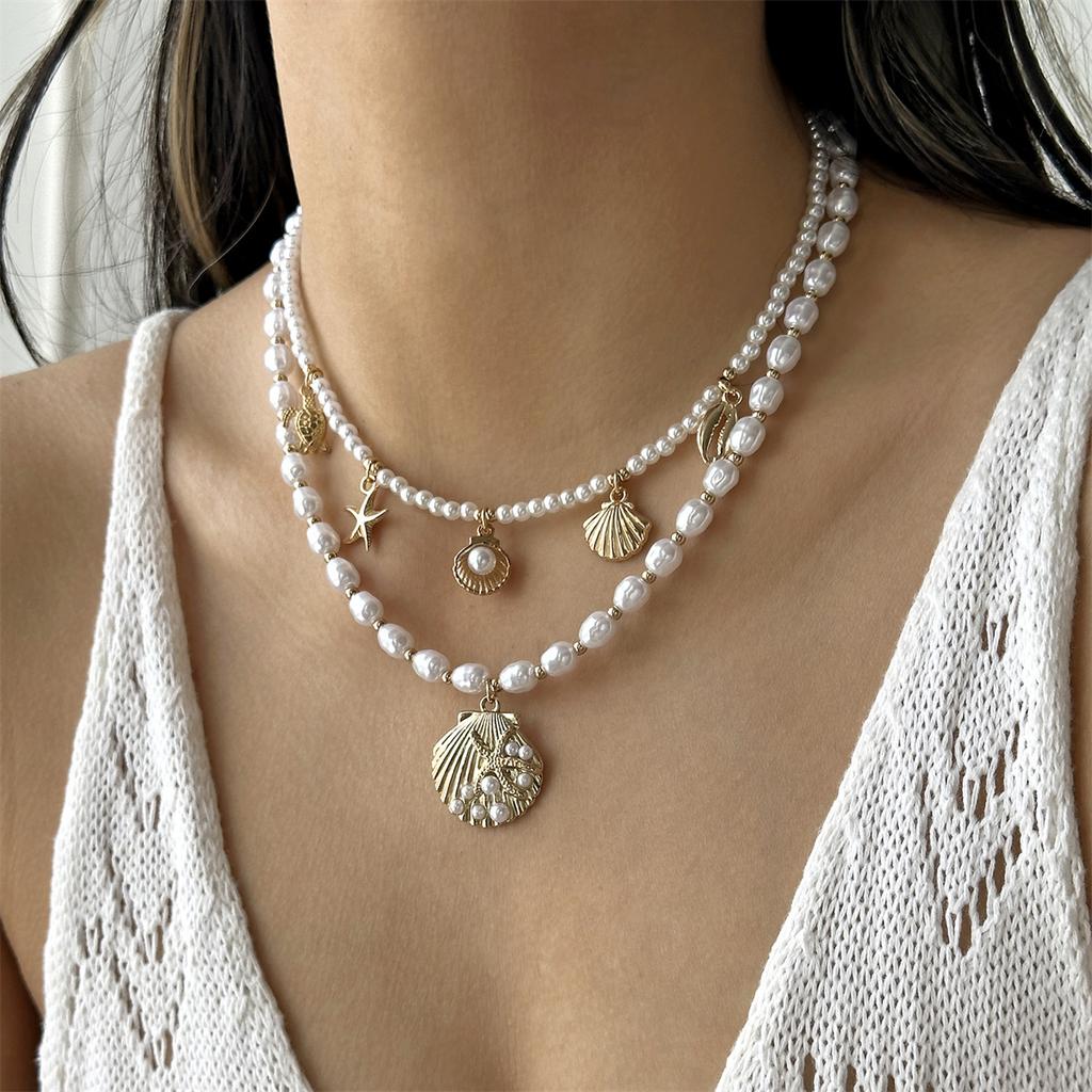 Bohemian Starfish Shell Pendant Necklace For Women Trendy Summer Beach Pearl Chain OT Buckle Choker Travel Party Jewelry