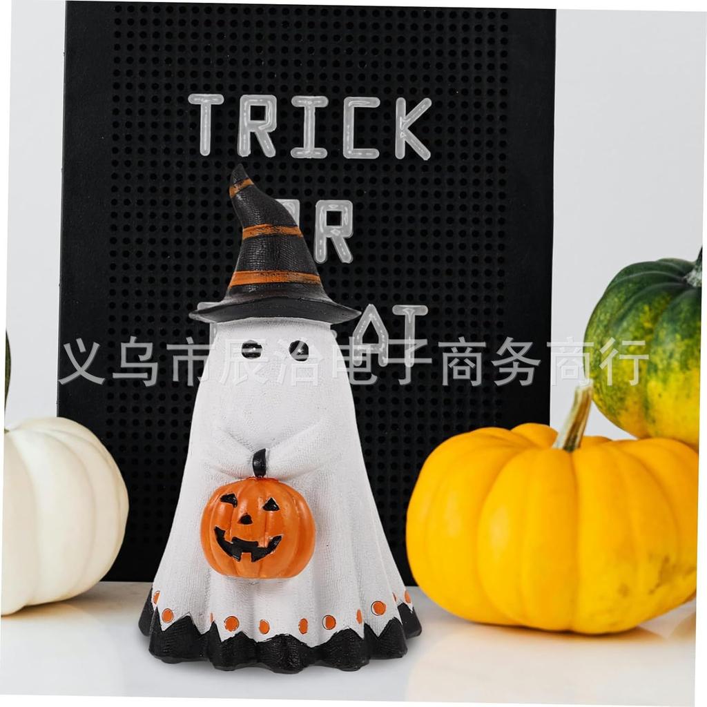 Resin Ghost Pumpkin Ornament Cute Ghost Holding Pumpkin Statue Home Decoration Statuette