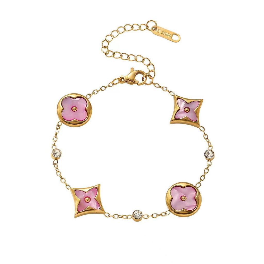 Titanium steel non fading clover bracelet, shell five flower 18K bracelet
