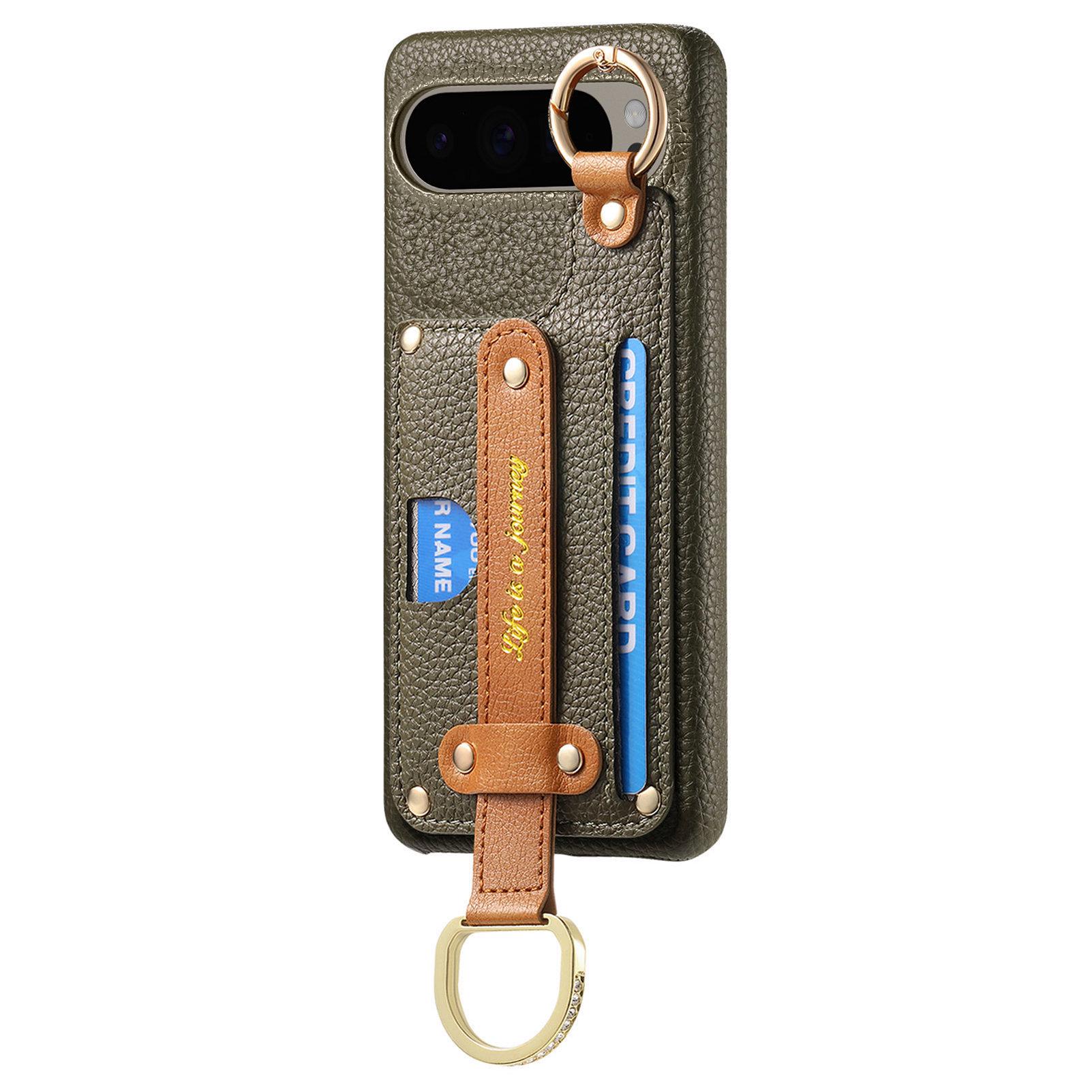 Lychee Pattern Wrist Strap Case for Google Pixel 10/10 Pro Google Pixel 9 / 9 Pro зелёный