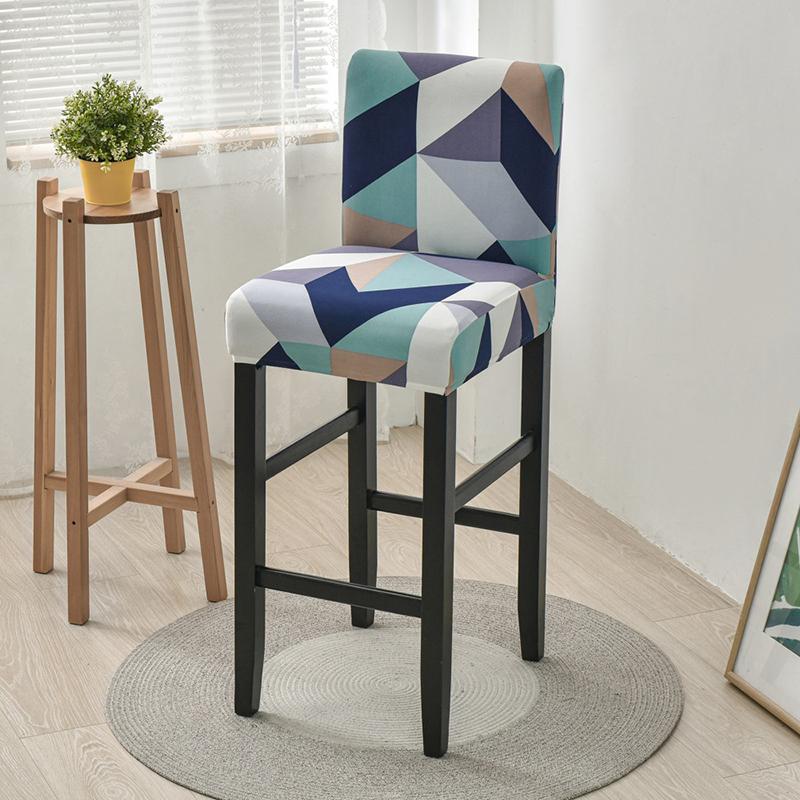 Elastic Short Chair Furniture Cover Spandex Fabric Printed Bar Stool Seat Covers Chair Protector Slipcovers For Cafe Dining Space Kitchen Washable