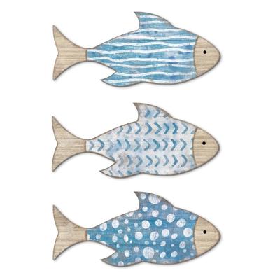 3 stk Håndlaget Skole av Tre Fisk Vegghengende Skulptur Ornamenter for Kystbarnehage Dekor Strandtema Design