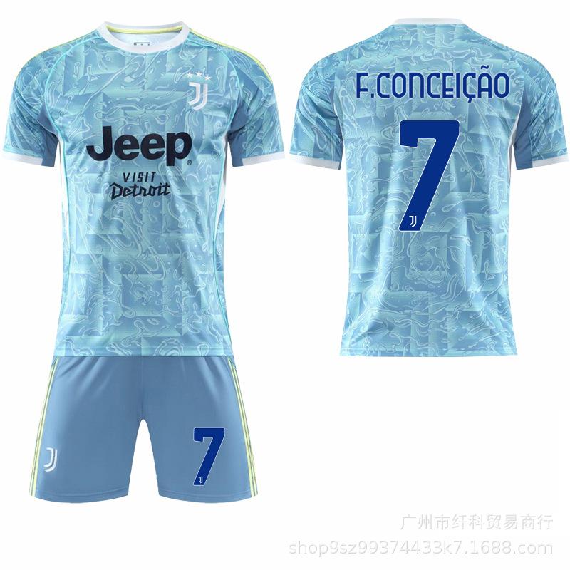 2025-26 season 7 Chiesa 9 Hovic blue football jersey children s Juventus away jersey set 16