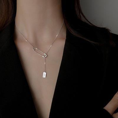 Tassel Chain Clasp Pin Necklace For Women Girls Choker Jewelry Low Profile Design Luxury Clavicle Chain Necklace