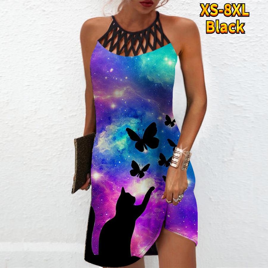 Sommer Mode Sexy Ärmelloses Kleid Weiche Casual 3D Verschiedene Katzen Print Kleid Ärmelloses Sling Kleid Sommer Hosenträger Kleid
