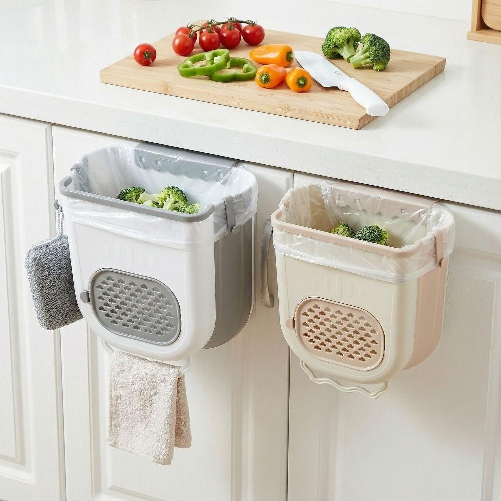 Space Saving Wall-Mounted Trash Bin Plastic Hands-Free Foldable Storage Bin Thickened Large Capacity No-Bending Trash Can