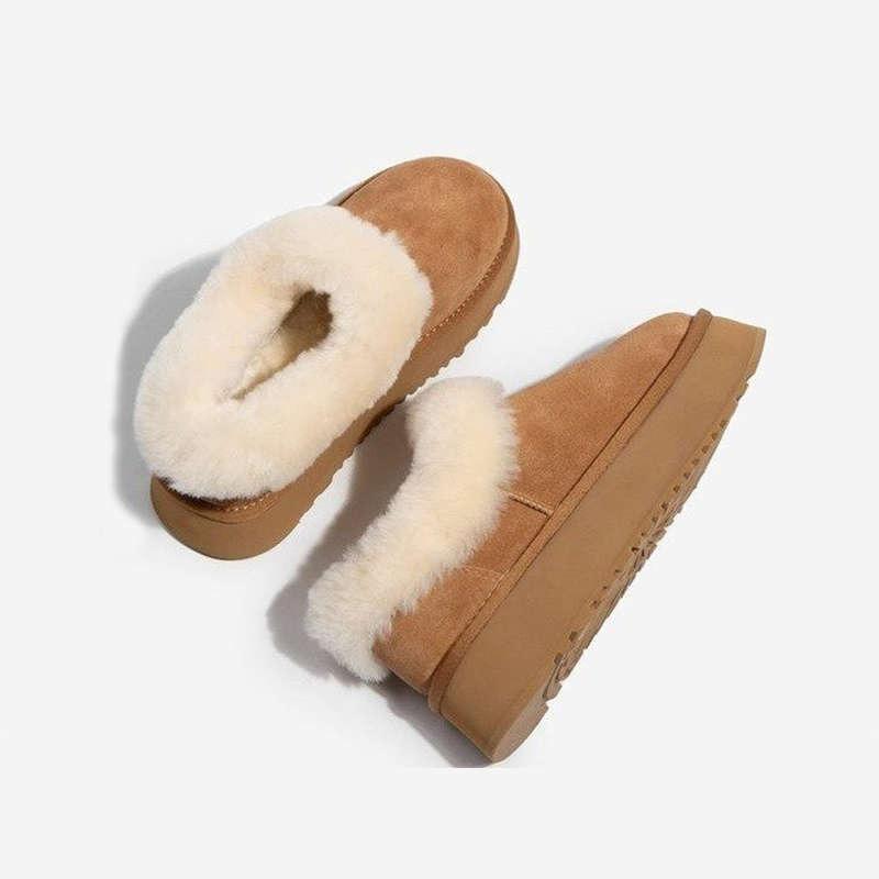 thick-soled snow boots women's velvet thickened warm winter women's shoes, new fluffy bread shoes, low-top cotton shoes