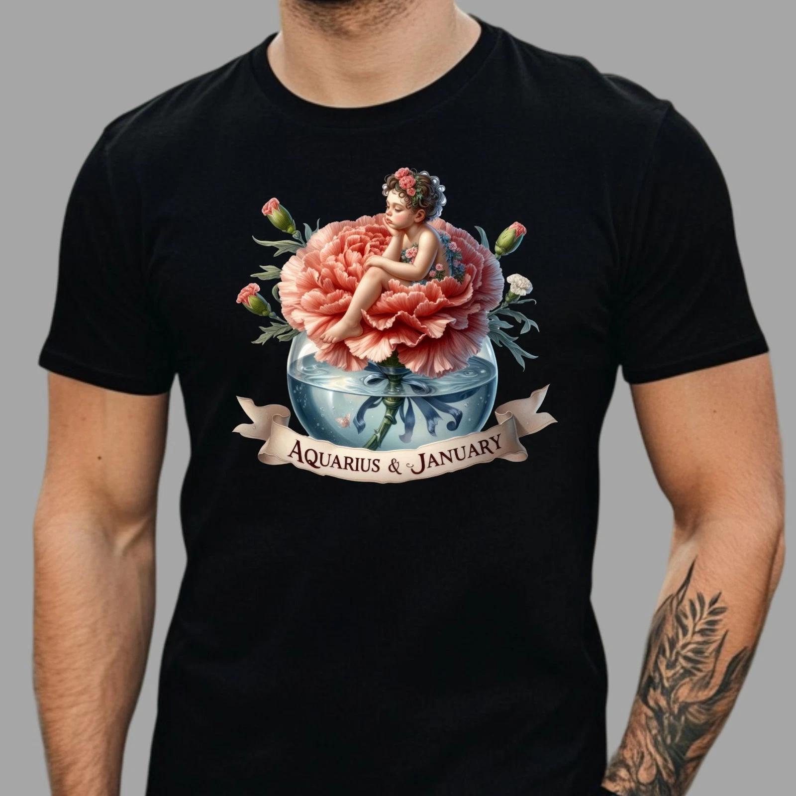 T-Shirt Herren Blumen Geburtsmonat und Sternzeichen M