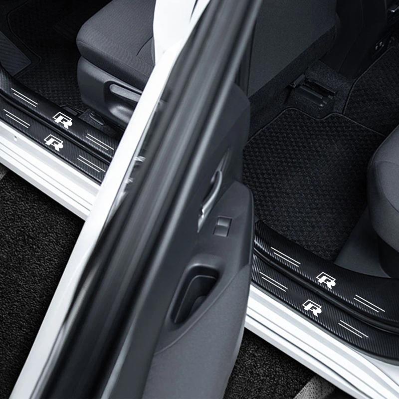 FD03-1/4/5Pcs Car Door Sill Scuff Plate Decor Carbon Fiber Stickers For Volkswagen R Touareg Tiguan Passat Golf Polo CC T-ROC Arteon