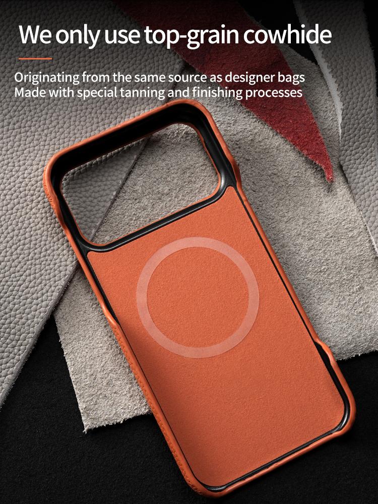 Lychee Natural Cowhide Leather for Magsafe Case for iPhone 17 Air 15 16 Pro Max 17Pro Magnetic Protector Luxury Phone Back Cover