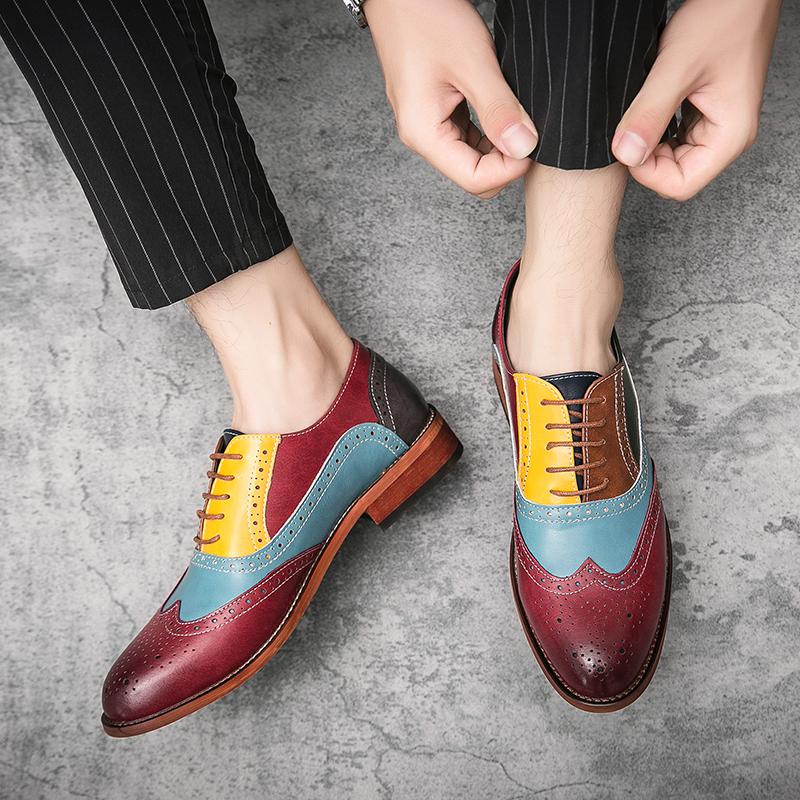 Fashion Men Retro Block Shoes Fashionable  Comfortable Patchwork Leather Shoes Men British Gentleman Social Shoes Men Sizes 38-48