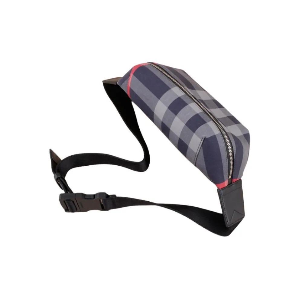 Burberry Sony Check Design Zipper Closure Canvas Waist Bag Medium Size Men's Navy Blue