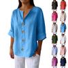 Women's Fashion Casual V-Neck Buttoned 3/4 Sleeve Cotton Linen Top
