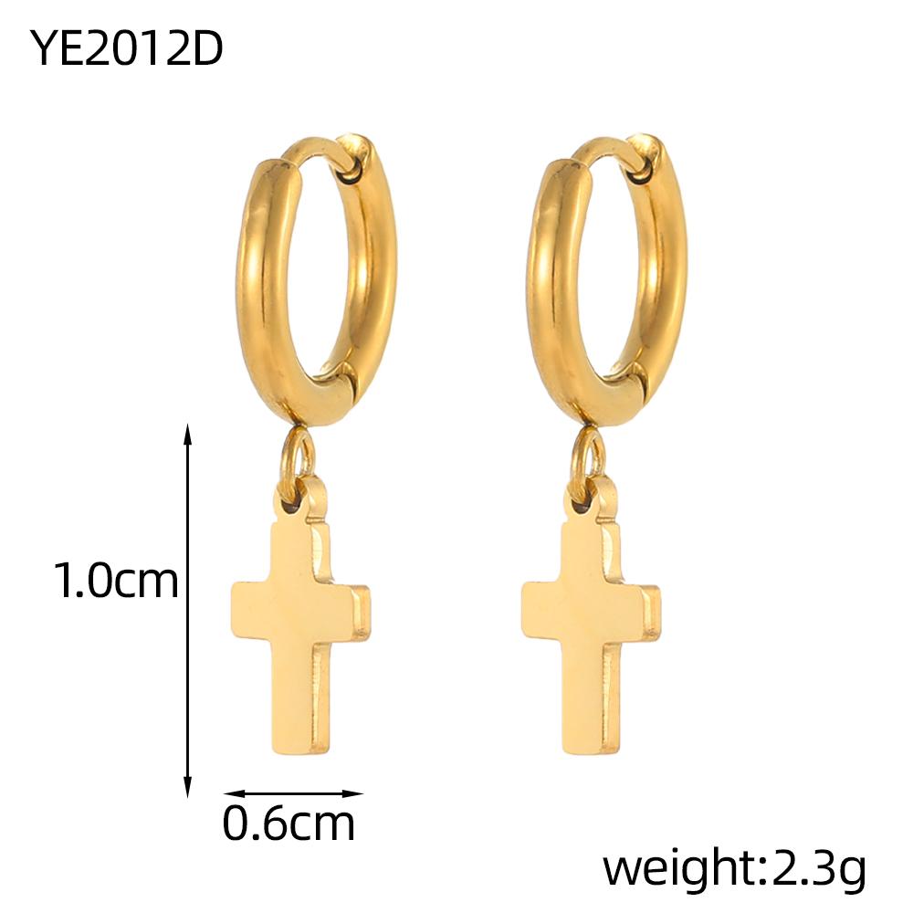 CARLIDANA Gold Plated Punk Style Cross Pendant Earrings Hip Hop Stainless Steel Hoop Earrings for Women Huggie Style-for Gift