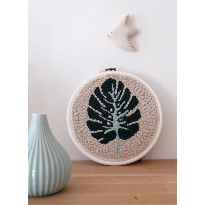 Coffret Punch needle - Feuille tropicale Ø 20 cm