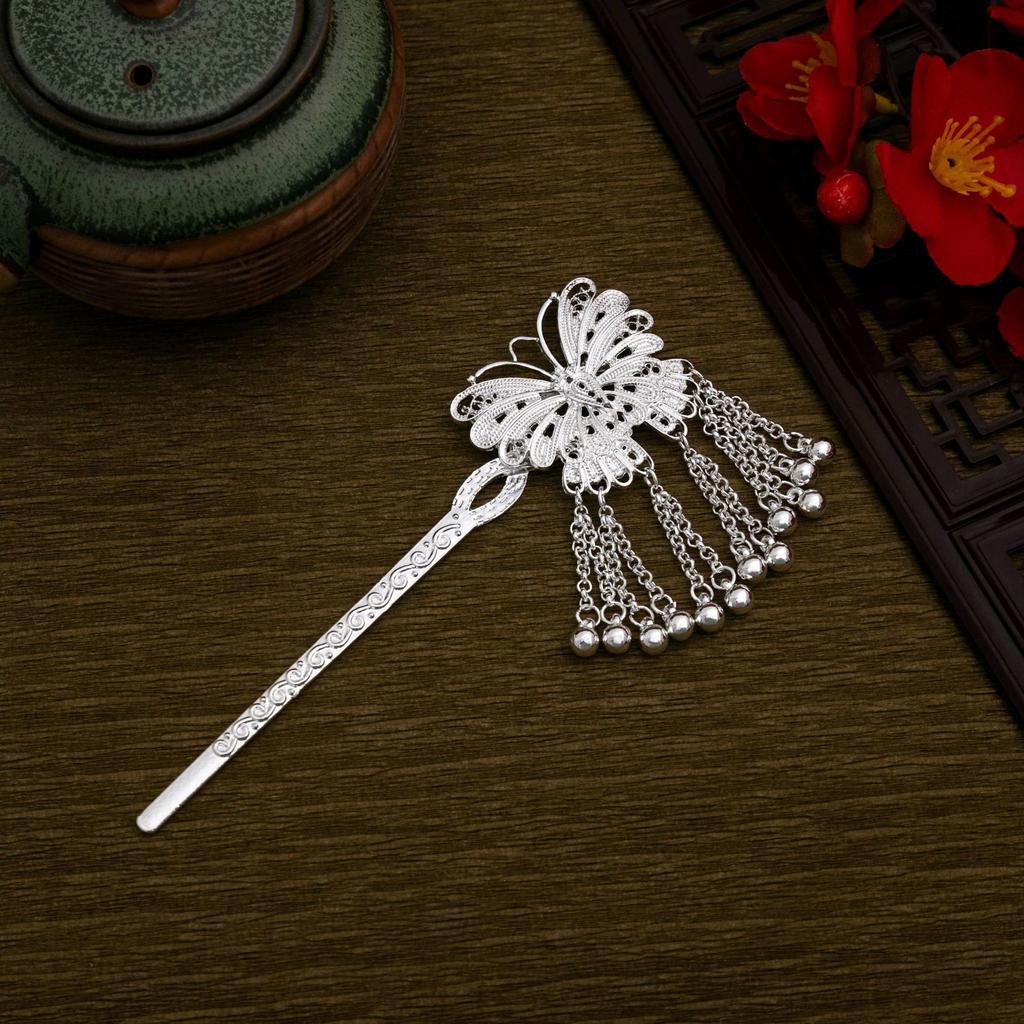 Ethnischer Stil Imitation Miao Silber Bunt Tropföl Pfau Haarnadel Retro Touristenattraktionen Schmetterling Blumen Stufen-Schüttler Haarnadel Damen