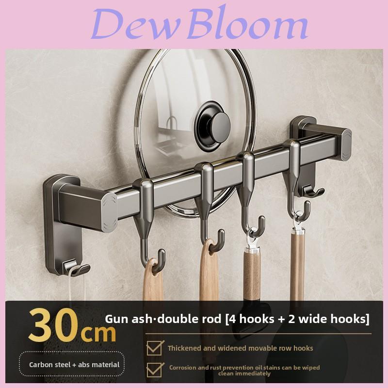 Kitchen Wall Mount Hooks And Double Rod Rack With Plastic And Carbon Steel For Home Organization