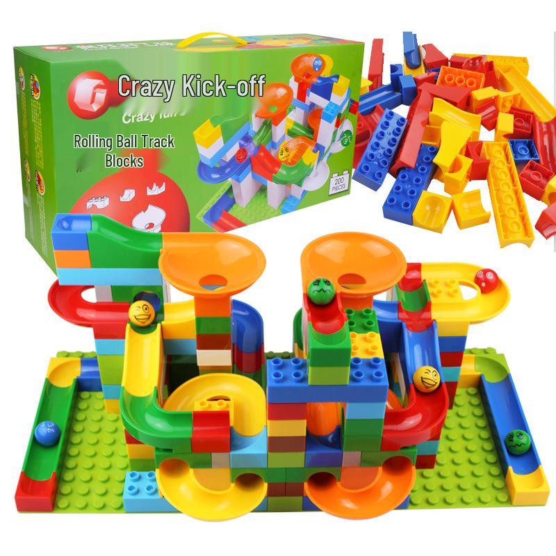 200-Piece Children's Educational Building Blocks, Compatible with LEGO Duplo, Large Bricks Ball Rolling Track Slide