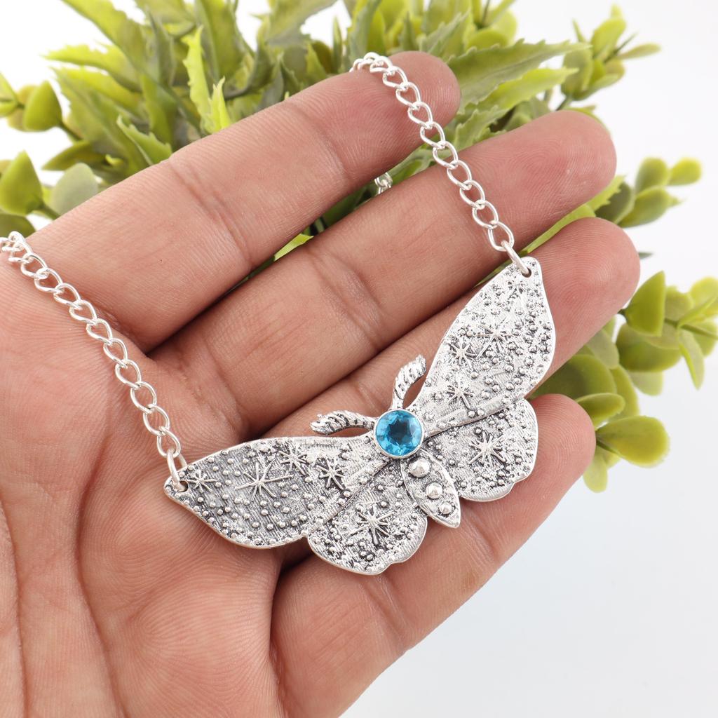 Swiss blue Topaz Pendant Gemstone Jewelry, 925 Solid Sterling Silver Pendant, Gift For Women Handmade Pendant