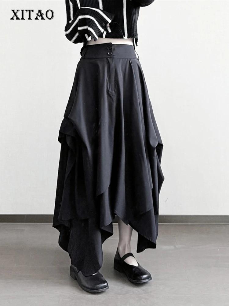 

XITAO нерегулярная свободная повседневная юбка для женщин темперамент LYD1699 M чёрный
