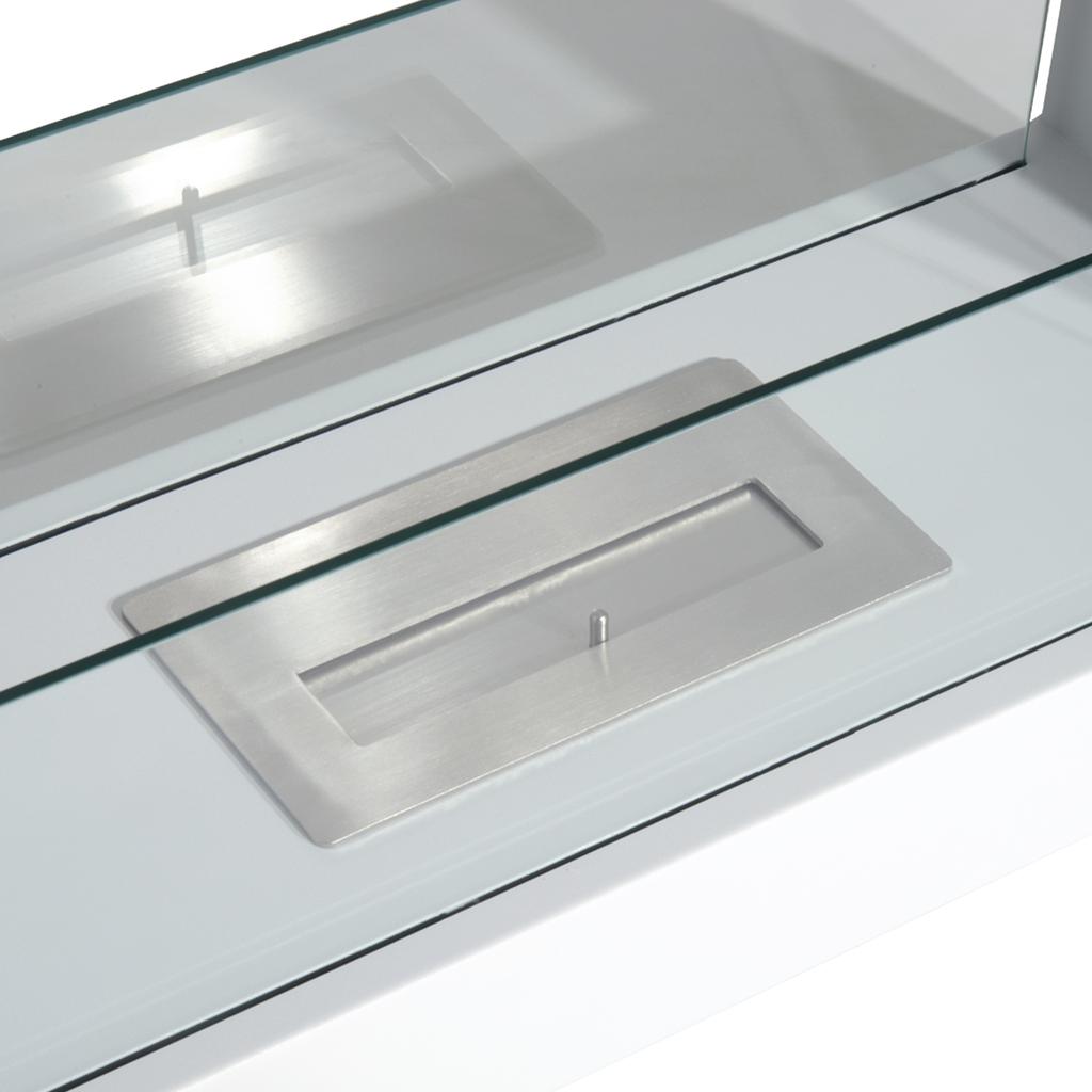 Tisch-Bioethanol-Kamin 2000W aus Edelstahl Geruchlos mit Glas 78 x 25 x 58 cm Weiß