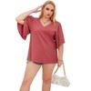 Women’s Oversized Tops Dolman Sleeves Loose Pullover Blouses Solid Color Plus Size V-neck Shirts Summer Casual Wear