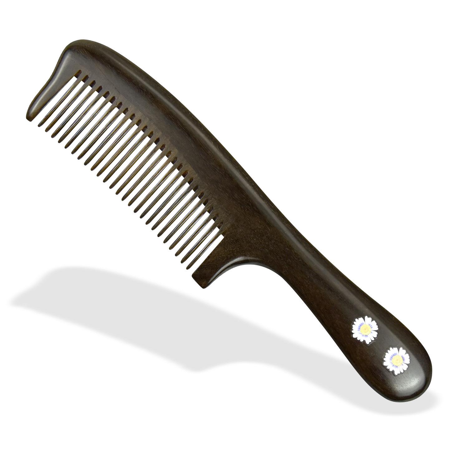 Large Anti-static Green Sandalwood Comb with Coarse & Fine Teeth - Curling & Engraved Design