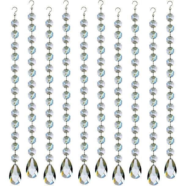 1ft 10pcs Teardrop Crystals Garland, Hanging Chandelier Crystals Prism Beads Chain for Wedding Home Decoration Clear GOLDENHAITAI