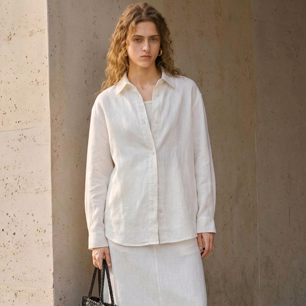 % Cotton Shirt Women's Soft Comfortable White Cardigan Top Casual Loose Shirt Commuter/Vacation Style