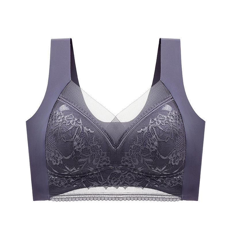 Plus Size Lace Lingerie Sports Bra - Wirefree, Seamless, Anti-Sagging Ice Silk Vest for a Slimmer Look