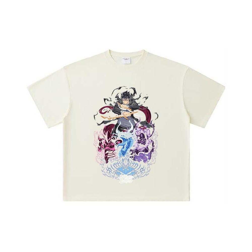 260 GSM Doppelgarn 32er Zählart 100% Baumwolle Solo Leveling V15 Druck Unisex Schweres Baumwoll-T-Shirt