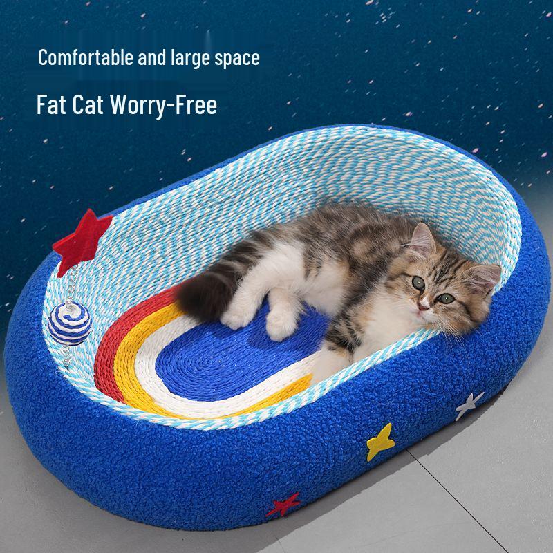 Durable Starry Sky Cat Bed & Scratching Board: Large Oval All-Season Toy