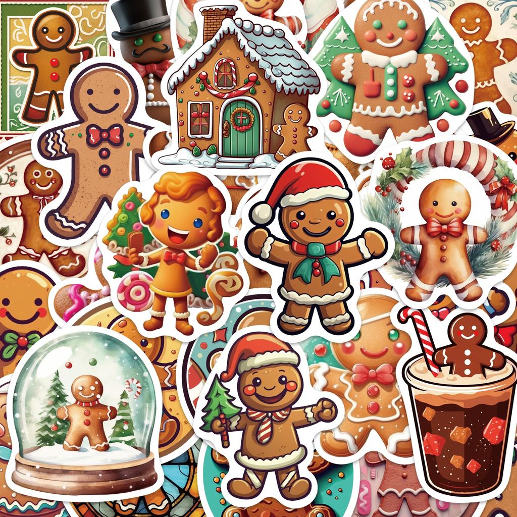 50PCS Kawaii Christmas Dessert Gingerbread House Stickers for Scrapbooking Skateboard Phone Case Children's Gift Toy