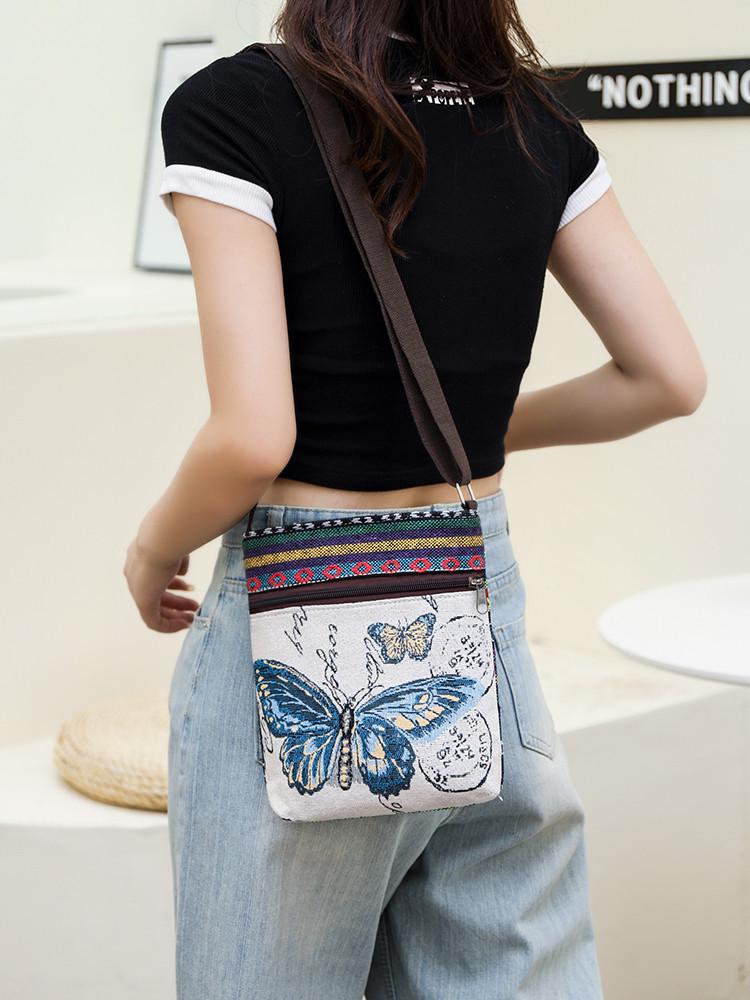 Ethnic Style Women's Crossbody Canvas Bag - Cute Woven Fabric Shoulder Bag for Students & Outings with Mobile Phone Pocket