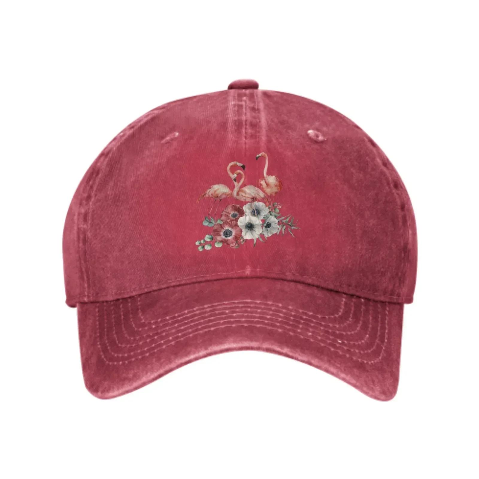 Flamingo Floral Print Baseball Cap Cotton Vintage Adjustable Casual Hat for Adults One Size
