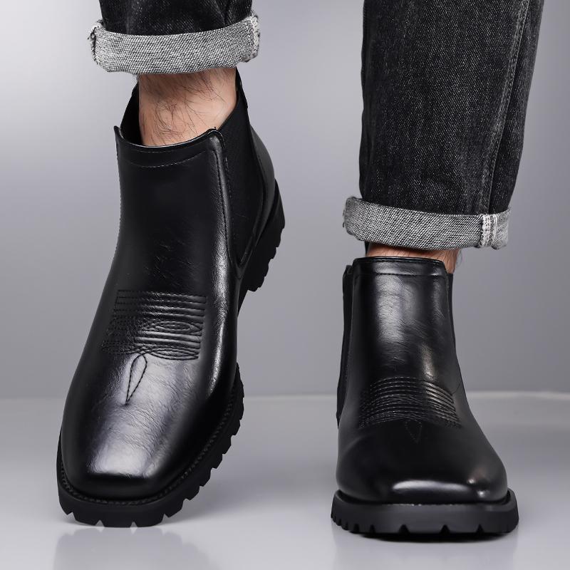 Men’s Chelsea Motorcycle Boots Western Boots Black Brown Short Leather Boots Casual Street Style Cool Ankle Boots Plus Size