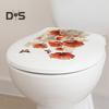 Red Flower Butterflies Toilet Sticker Removable Self-adhesive Waterproof PVC Living Room Bathroom Wall Art Floral Toilet Lid Decoration Decal