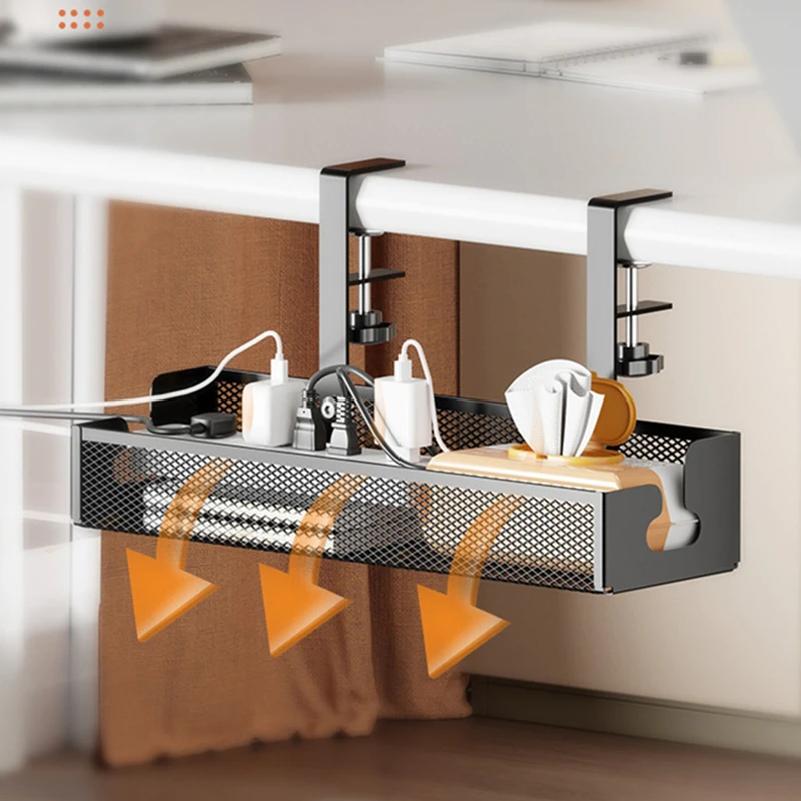 No Drilling Under Desk Wire Management Tray Retractable Cable Organizers in Home Office PC Router Data Wire Metal Storage Rack