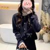 Arctic Fleece Washing Water, Sweet Bow Bead Crew Neck Sweater Jacket Women's Autumn and Winter Thin Knitted Sweater Cardigan