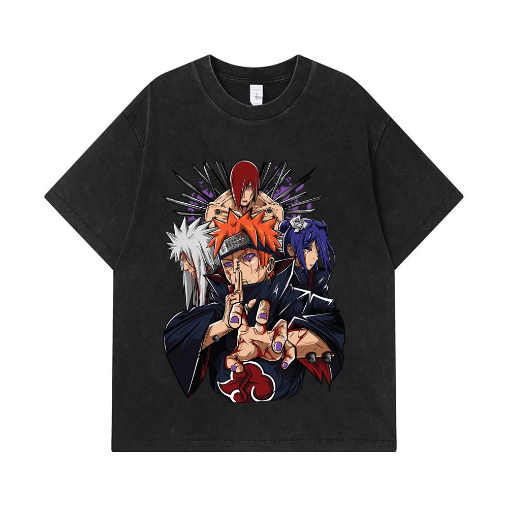 275 GSM Washed T-shirts 100% Cotton Naruto V10 Pain Print Unisex Heavy Cotton T Shirt