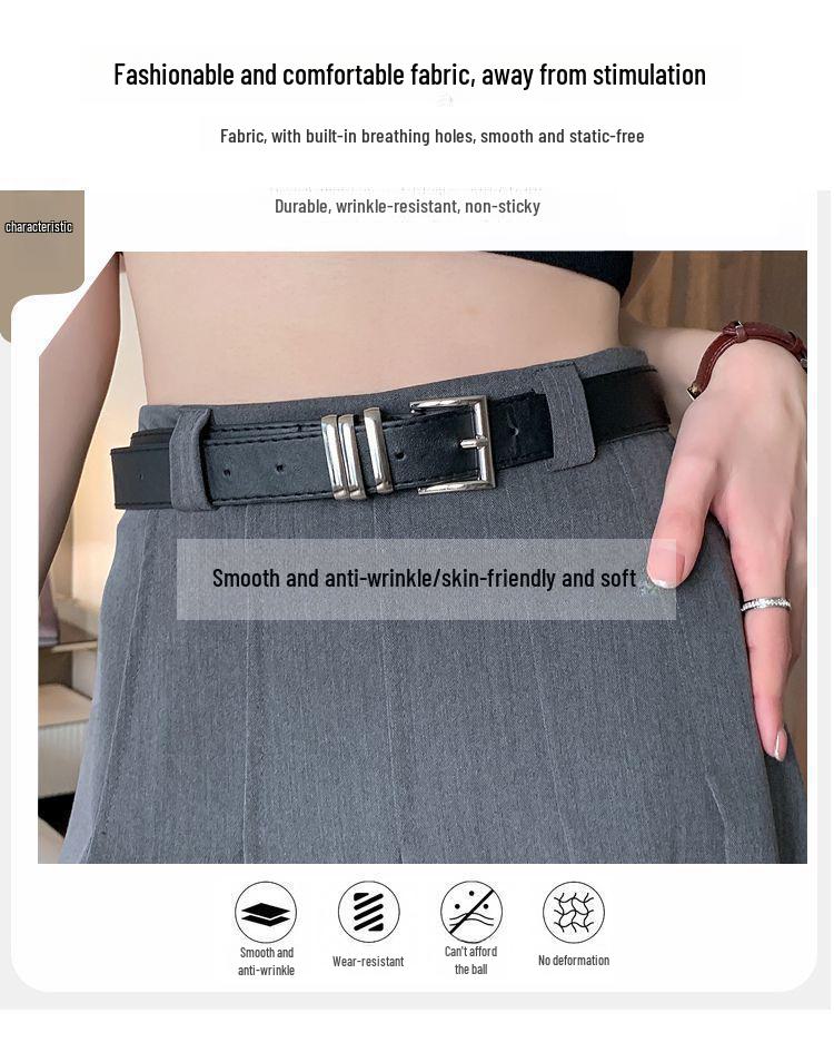 High-Grade Pleated Grey Skirt for Petite Women - High Waist, Mid-Length, Spring & Autumn 2025