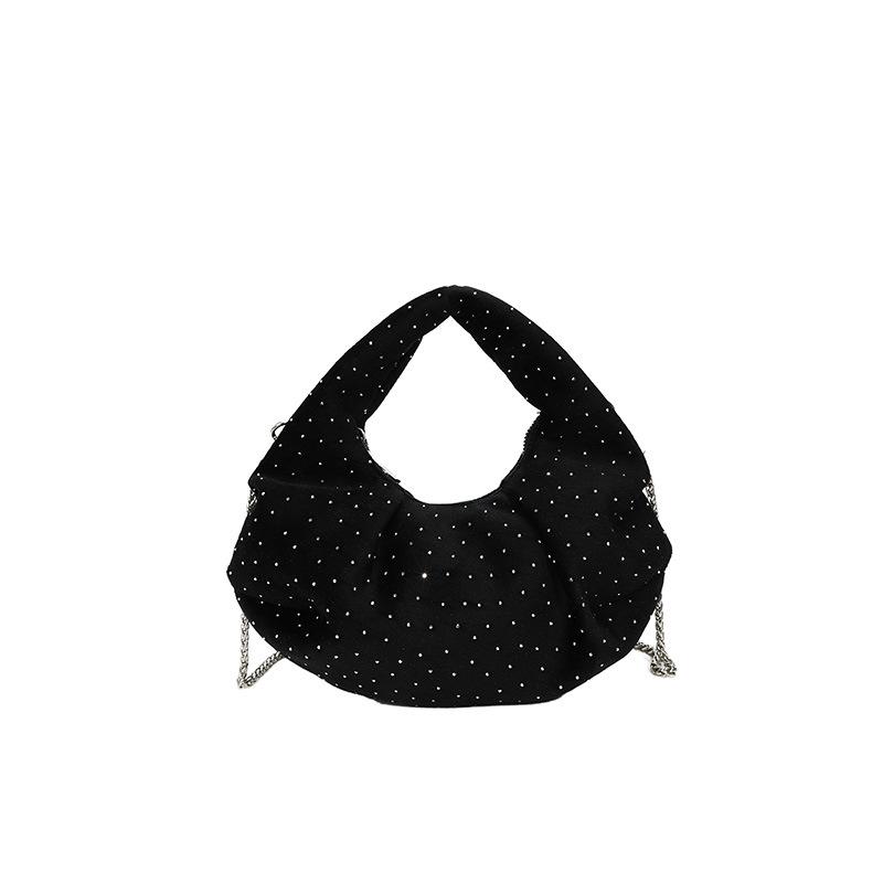 

Foreign trade women s bag 2025 new Korean version fashion pleated handbag ins Internet celebrity rivet trend messenger dumpling bag чорний