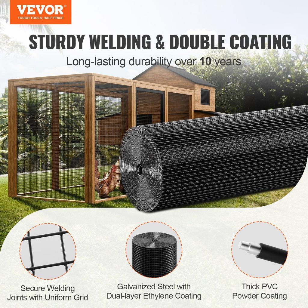 Hardware Cloth, 48'' x 100' Galvanized Wire Mesh Roll, 19 Gauge Chicken Wire Fence Roll, Vinyl Coating Metal Wire Mesh for Chicken Coop Barrier,
