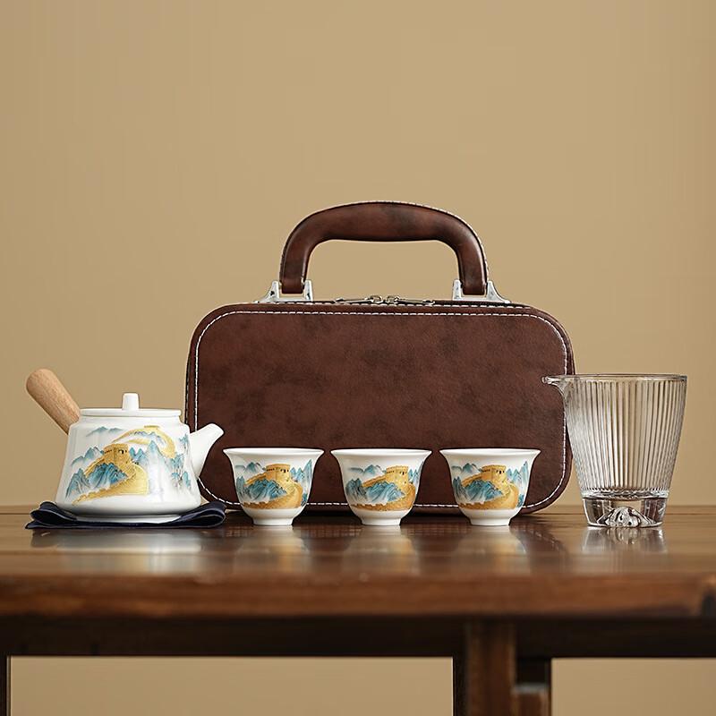 MY Mutton-fat Jade Ceramic Kung Fu Travel Tea Set Gift
