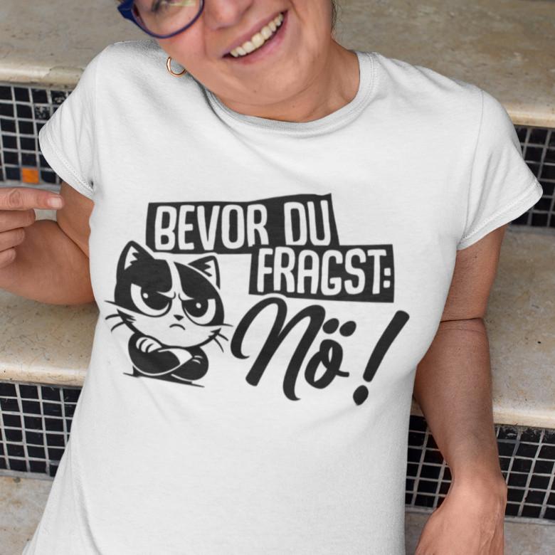 

Before You Ask No Cat Cartoon Comedy Fun Saying Funny Ladies T-Shirt 4XL
