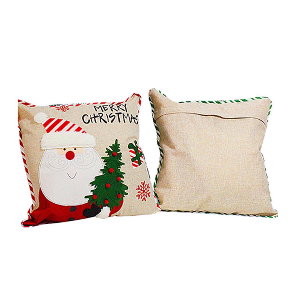Christmas Cushion Covers Santa Claus Hugging Pillowcase Linen Embroidery Sofa Printing Pillow Cover Party Home Hotel Car