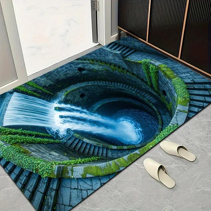 

3D Waterfall Pattern Rug Creative Visual Mat Non Slip Absorbent Entrance Mat Home Decor Funny Trap Design Durable Indoor Outdoor 30x50cm