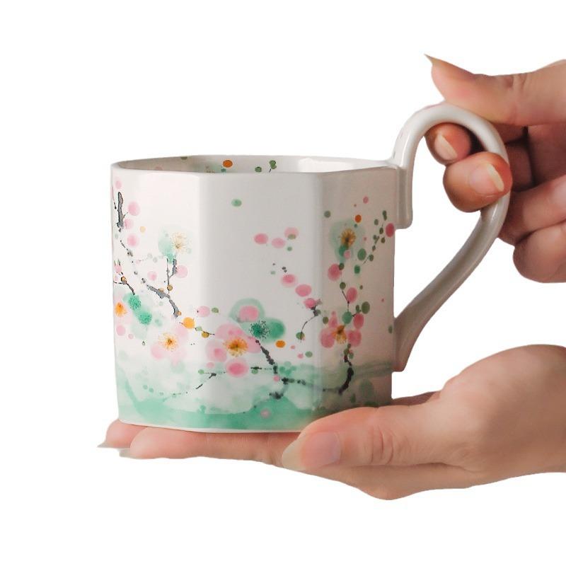 Oil Painting Flower Coffee Cup Matte Retro Exquisite Breakfast Cup Souvenir Niche Birthday Gift Girl
