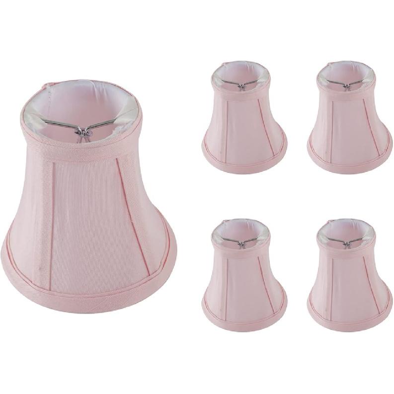 Mini Lamp Shade Clip On Bulb for Candelabra Bulbs- Barrel Fabric Shade ONLY for Candle Bulbs Chandelier Wall Lamp DIY Lighting Accessories (5, Pink)